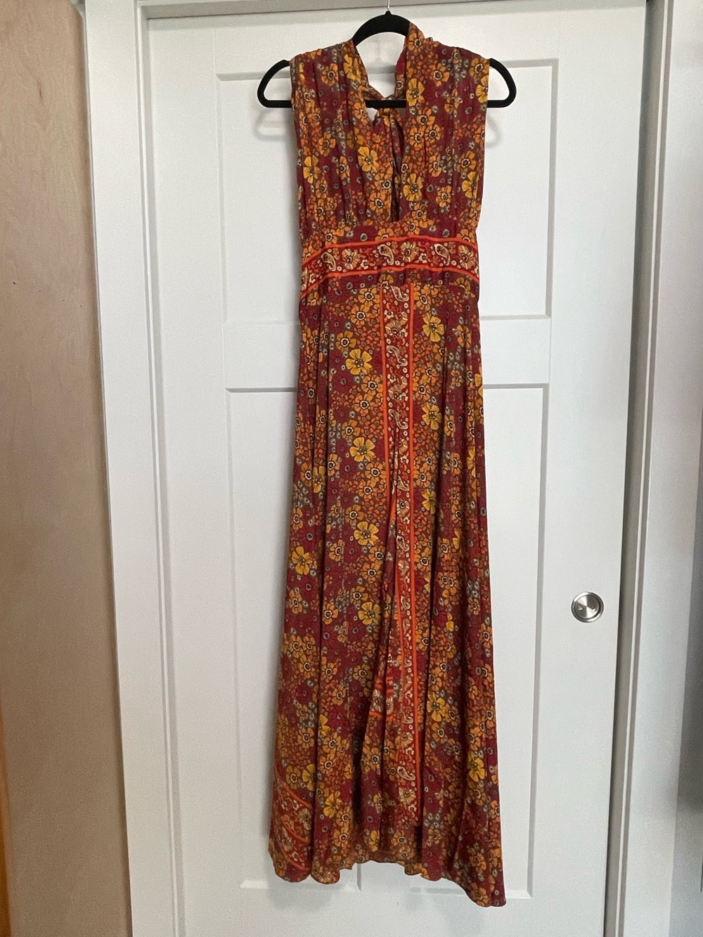 Sleeveless Floral Maxi Romper in Rust and Yellow